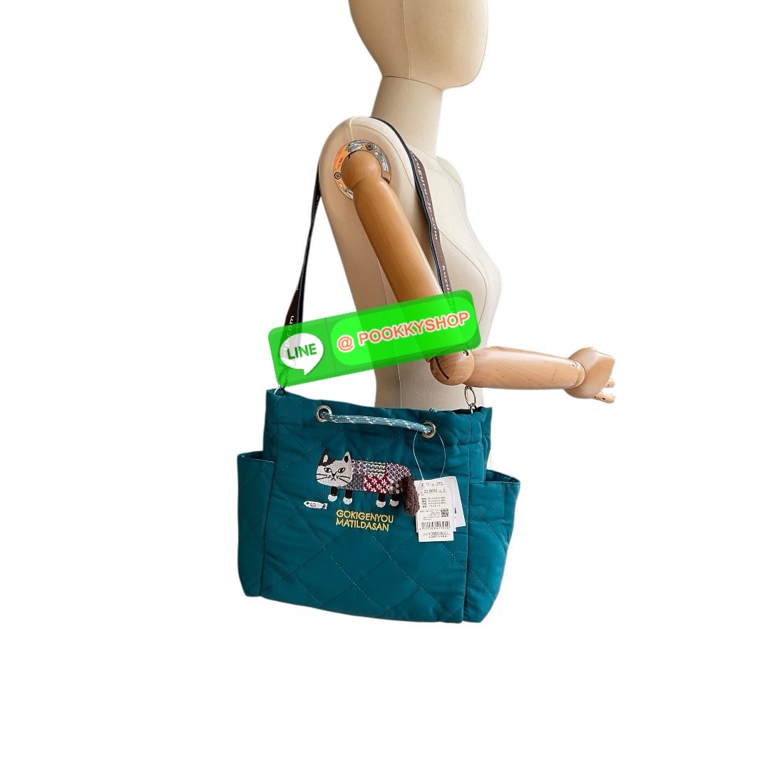กระเป๋าโท้ท Kusuguru Japan Matilda-san กระเป๋าผ้าโพลีเอสเตอร์แบบสะพายข้างลายแมว Matilda จากคอลเลคชั่น 2025