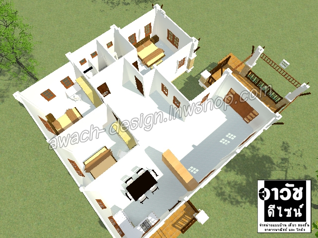 C0201 แบบบ้านชั้นเดียว 3 ห้องนอน