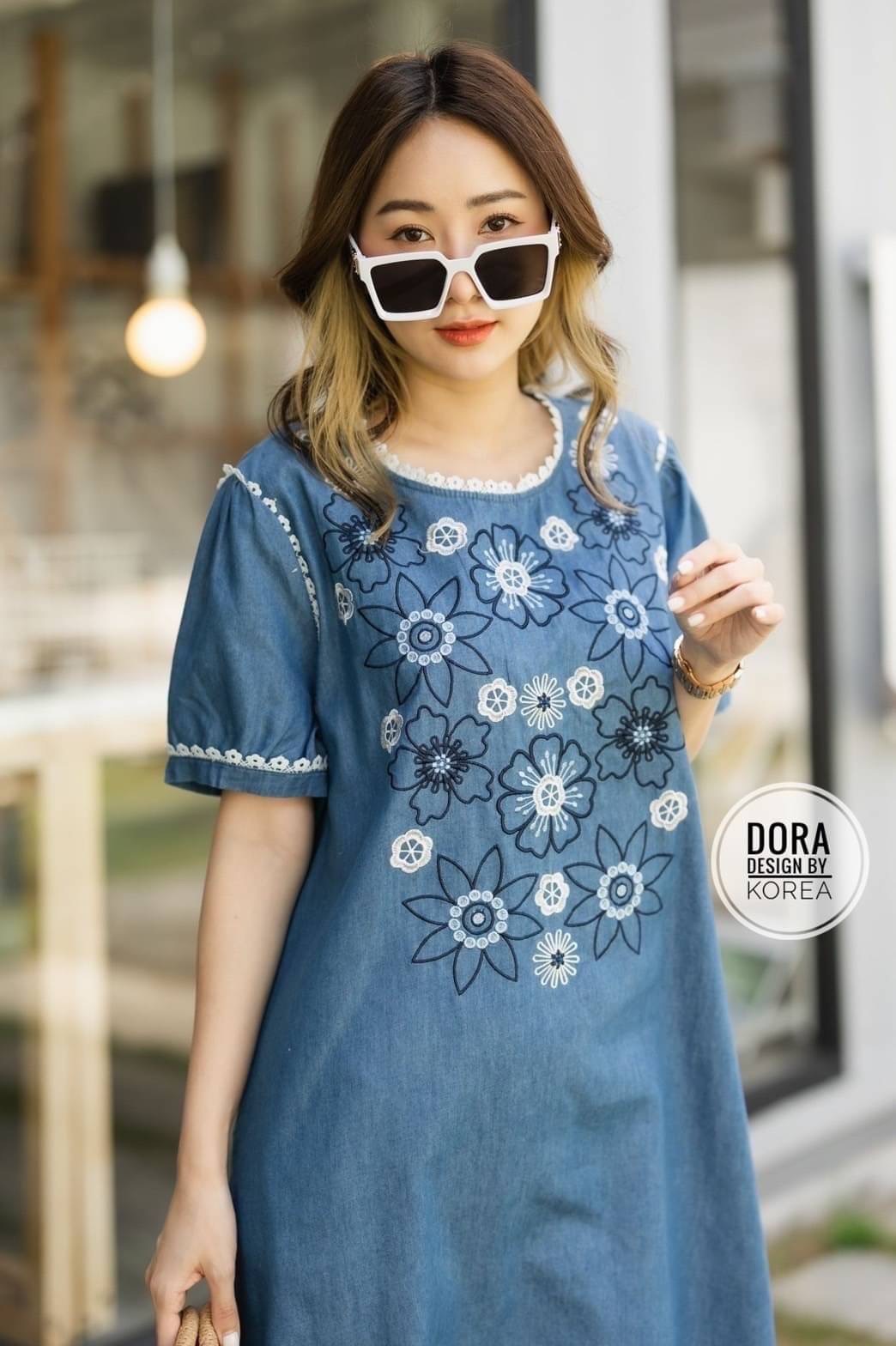 พร้อมส่ง!!! Dress jeans งานปักดอกไม้ ผ้าบางแต่งผ้าใส่สบายๆๆ น่ารักใส่เที่ยวใส่ทำงานได้เลย ใส่ชิวๆ