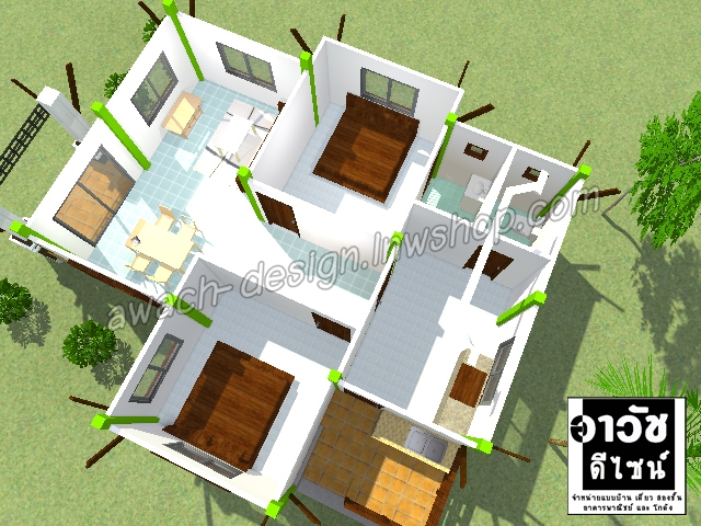 B101 แบบบ้านชั้นเดียว 2 ห้องนอน