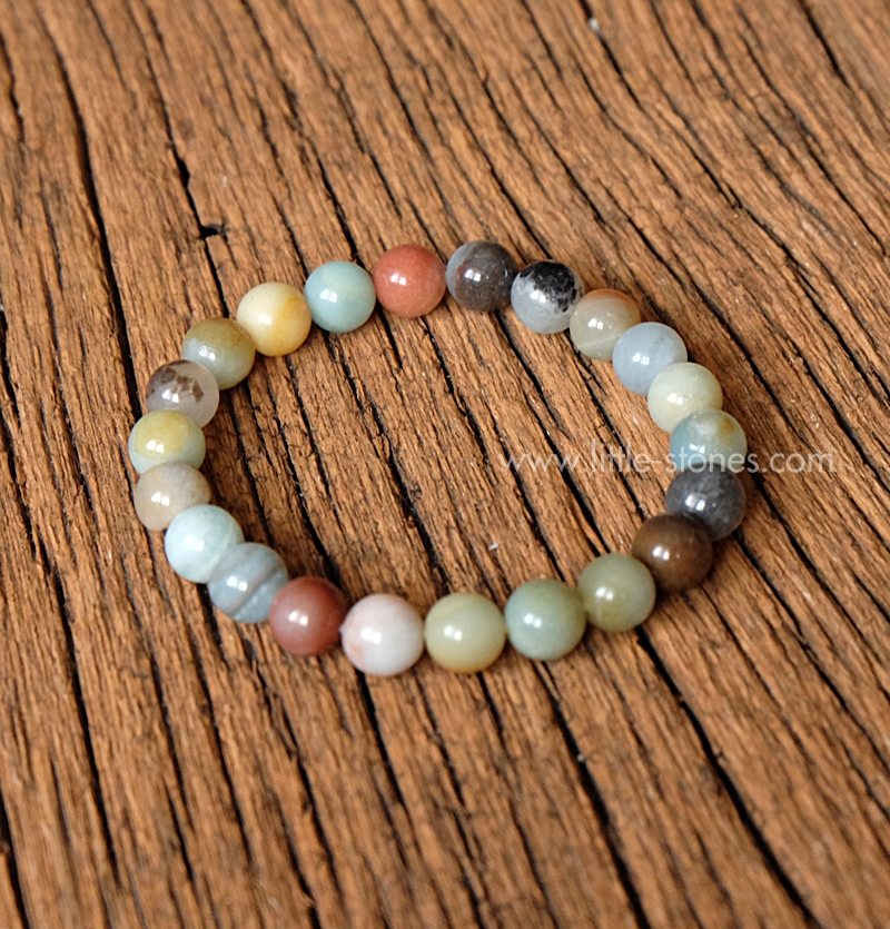 ++ Amazonite (multi-colored) - อมาโซไนท์คละสี เม็ดกลมขนาด 8 มิล ดูเป็นธรรมชาติสวยงาม ++
