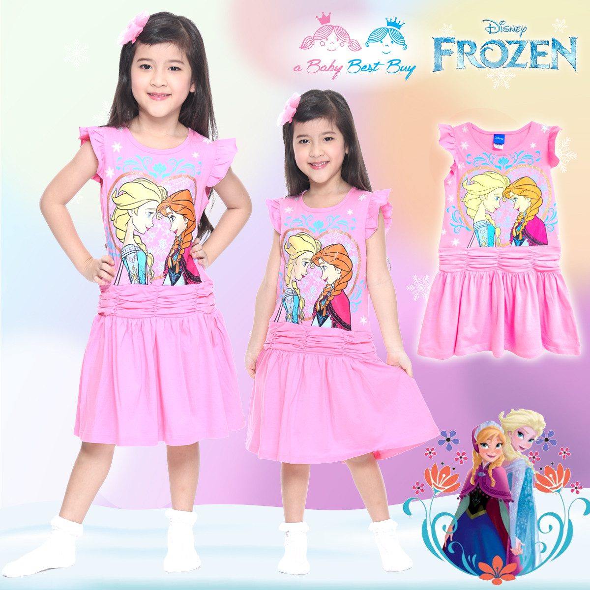 ฮ ' (Size 4-6-8-10) ชุดเดรส Disney Frozen ชุดเดรสสีชมพู แขนกุด ลายเจ้าหญิงโฟรเซ่น ดิสนีย์แท้ ลิขสิทธิ์แท้
