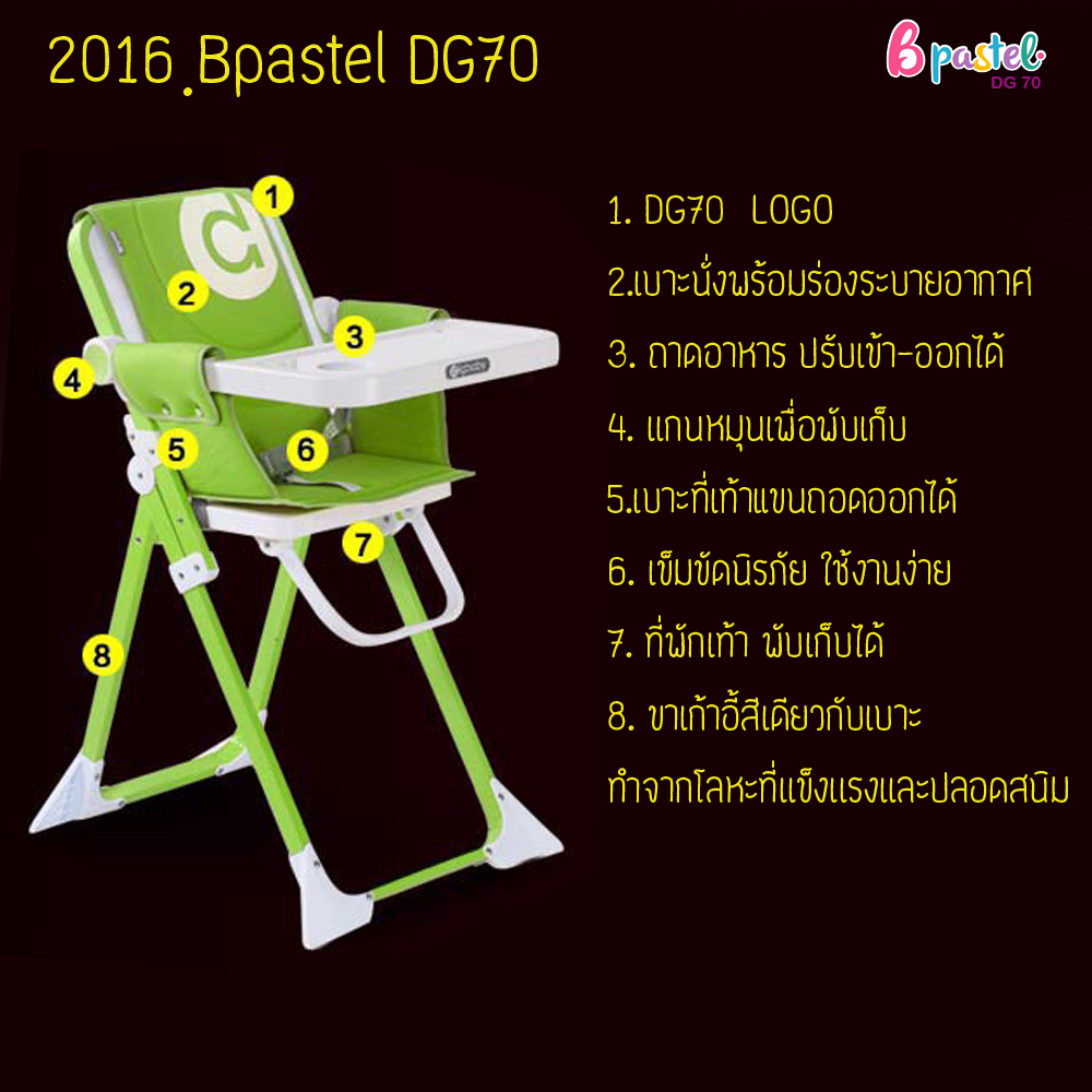 Bpastel DG70 เก้าอี้กินข้าวเด็กทรงสูงเเบบพกพา Oxford Fabric portable baby dining chair รับน้ำหนักได้ 70 kg