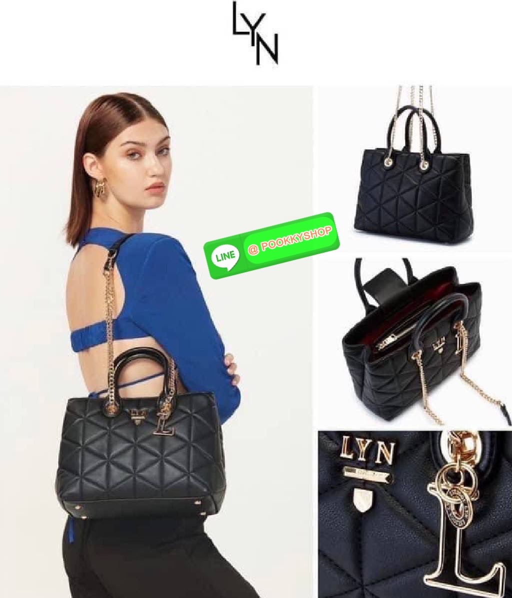 Lyn ทรงถือ/สะพายไหล่ เปิด/ปิดกระเป๋าด้วยกระดุมแม่เหล็ก มี 2 ช่องใช้งานใหญ่ๆ ตรงกลางมี 1 ช่องซิป ช่องลับอีก 2 ช่อง มีหมุดรองฐาน 4 จุด อะไหล่ทองหรูๆ