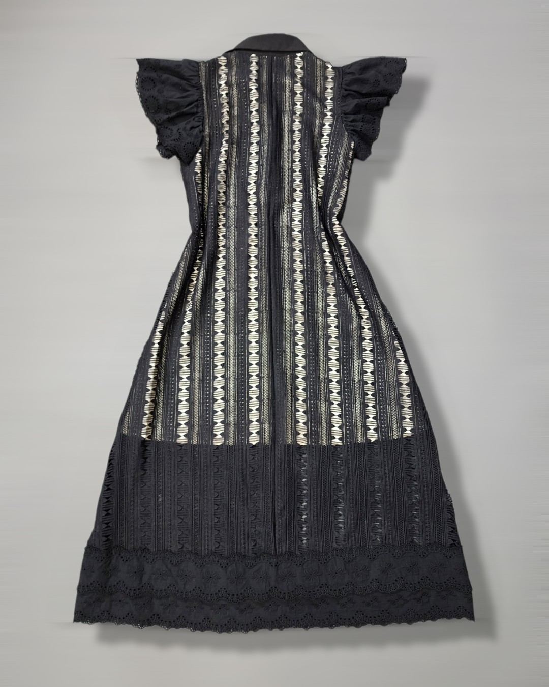 เดรสแฟชั่น เดรสเสื้อคอปกแขนระบาย กระโปรงทรงเอ แพทเทิร์นตัวหลวมใส่สบาย