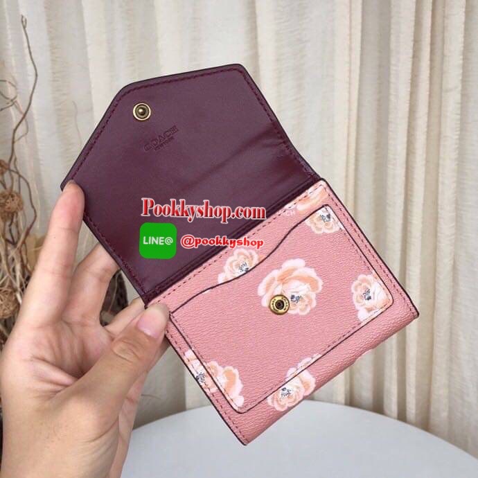 Coach Flower Triple Fold Short Clip Small Cute Ultra-practical 7 Cards Postpositioned with Small Change Pocket