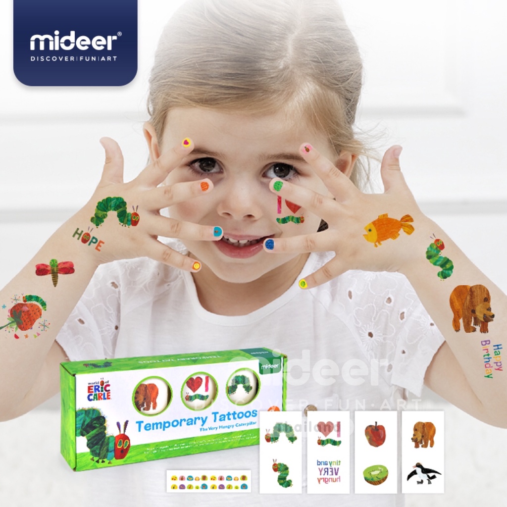 Mideer มิเดียร์ TEMPORARY TATTOOS แทททูติดตัวแบบกล่องลายน้องหนอนจอมหิว