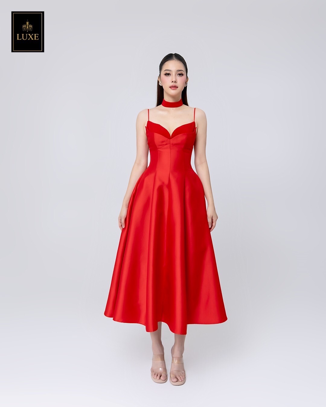 เดรสแฟชั่น เดรสเสื้อสายเดี่ยว ดีเทลหน้าอกโค้ง ซ้อน2เลเยอร์