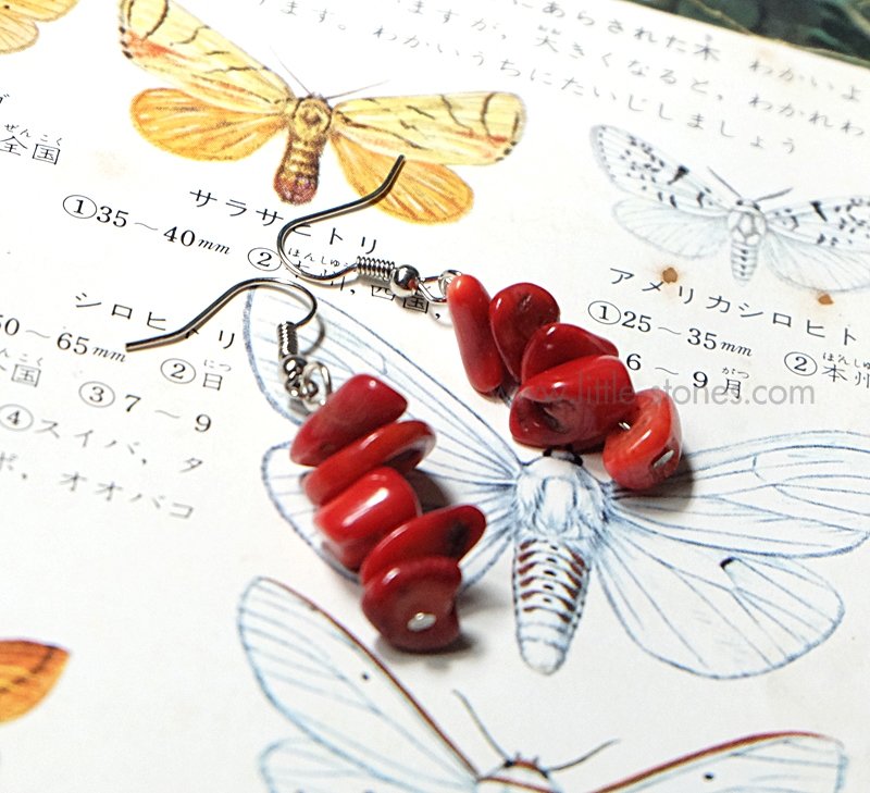 ++ ต่างหู Coral ปะการังย้อมสีแดง ทรงอิสระ ++