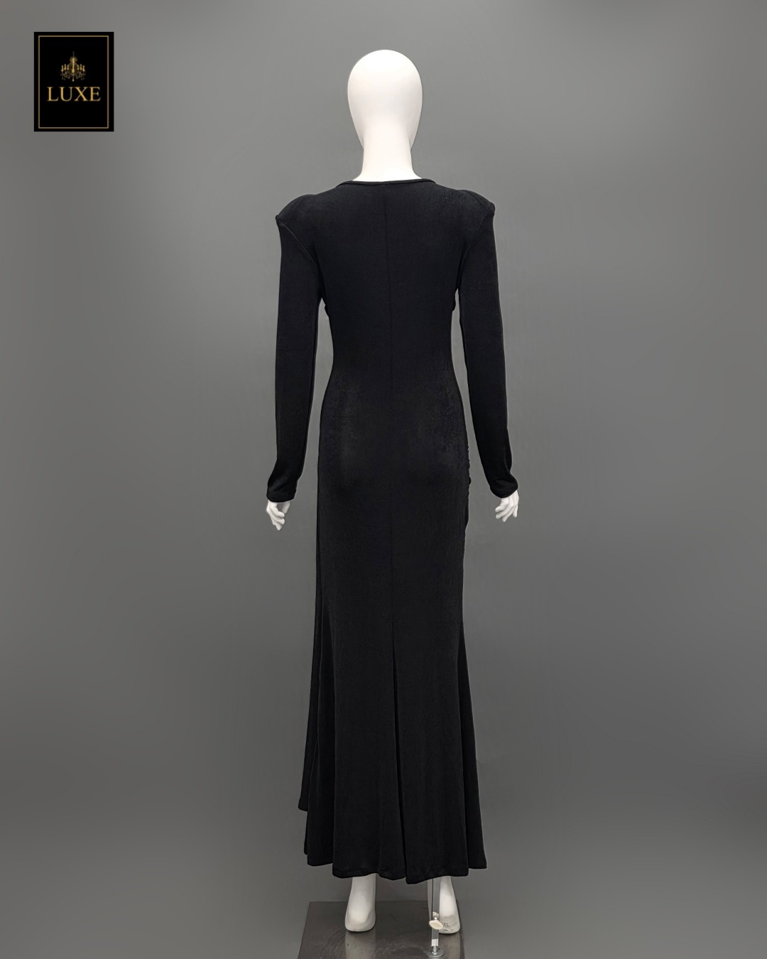 เดรสแฟชั่น แม็กซี่เดรสเสื้อคอกลมแขนยาว เสริมไหล่ กระโปรงยาวคลุมข้อเท้า