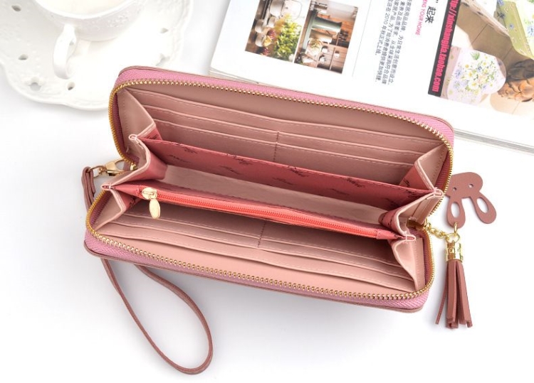 Purse Bags Wallet For Women Ladies Bag Long Pocket Leather กระเป๋าสตางค์ใบยาวแบบซิปรอบ CHERRY มีสายคล้องมือ