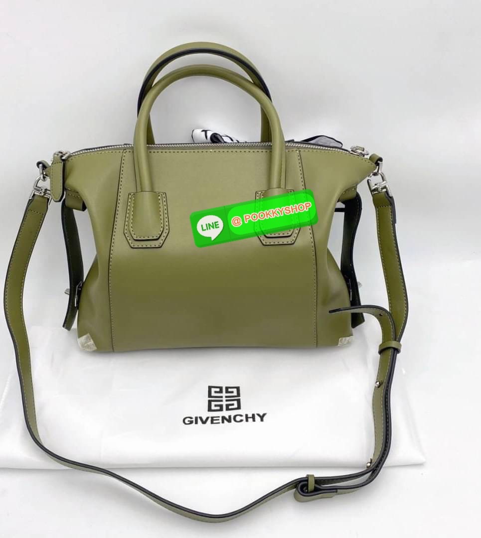 Givenchy Antigona small bag calf leather matte finish two rounded top handles gold-tone logo lettering adjustable detachable shoulder strap tonal stitching top zip fastening silver-tone hardware