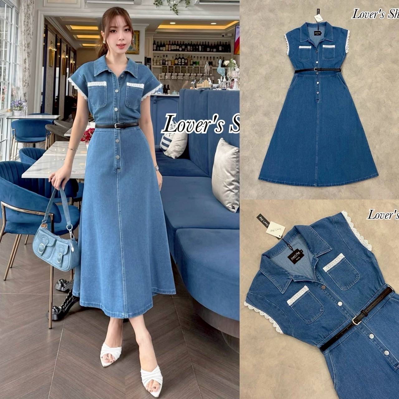 เดรสยีนส์แต่งลูกไม้ ดีเทลทรงแขนล้ำ ทรงโอเวอร์ไซส์ ใส่สบายๆค่ะ ทรงปล่อยๆไม่รัดรูป มาพร้อมเข็มขัดหนังสีดำ ช่วงกระโปรงมีกระเป๋าข้าง เนื้อผ้ายีนส์หนากำลังดี ผ้าใส่สบาย ผ้าไม่ยืดนะคะ งานกระดุมหน้า ด้านหลังไม่มีซิบนะคะ ลุคนี้ใส่ชิวๆ ได้หลายโอกาศ ใส่เที่ยว เดินห