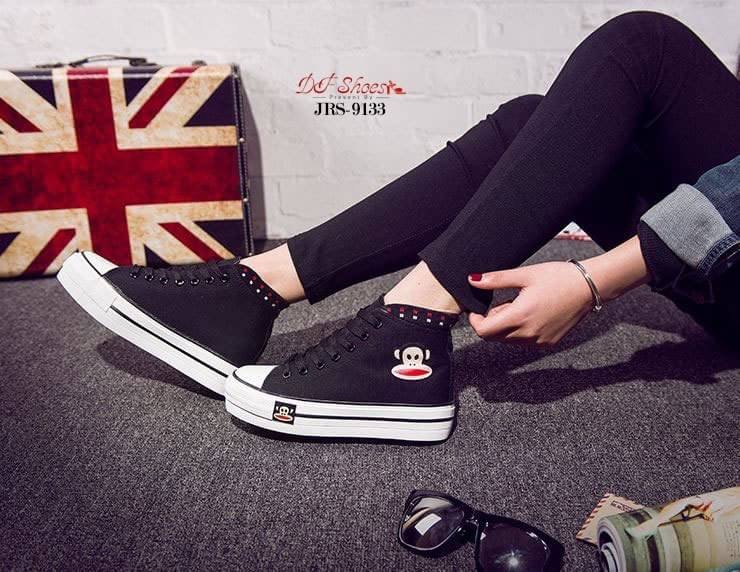 สินค้าพร้อมส่ง รองเท้าผ้าใบแพลตฟอร์มนำเข้า Style Paul Frank น่ารัก วัสดุผ้าแคนวาส ส้นหนัง PU พื้นรองเท้าพื้นยางไม่ลื่นจ้า เสริมส้นด้านใน สาวแนวสปอร์ตห้ามพลาดจ้า