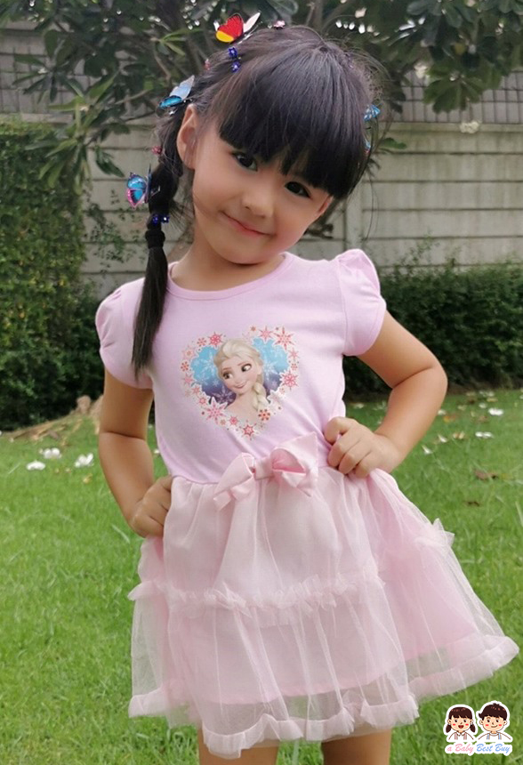 z ชุดเดรสกระโปรงสั้นสีชมพู ลายเจ้าหญิงเอลซ่า แขนสั้น ดิสนีย์แท้ ลิขสิทธิ์แท้ (สำหรับเด็ก1-5 ปี)