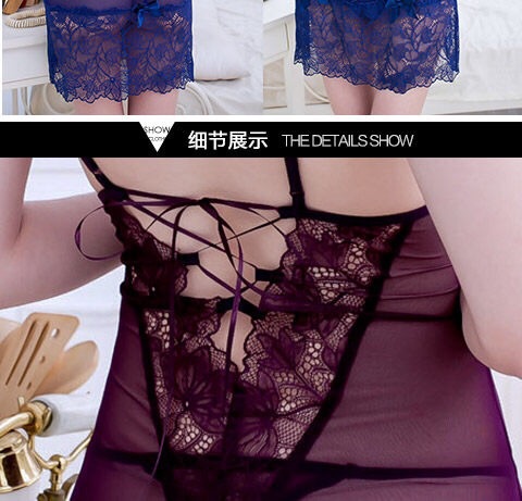 ชุดนอนเซ็กซี่ ชุดนอน ซีทรู แต่งลูกไม้ ชุดสายเดี่ยว ลูกไม้ซีทูสีน้ำเงิน แต่งลูกไม้ด้านหน้า และชายกระโปรง ด้านหลังแต่งริบบิ้น ร้อยสลับแบบเก๋ๆ เพื่อเพิ่มความยืดหยุ่นตามสัดส่วนคะ สีหรูๆ คุณหนู จร้า+ G-string