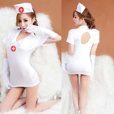 ชุดนางพยาบาลสาวเซ็กซี่ ชุดคอสเพลย์ พยาบาลสาวแสนสวย+หมวกนางพยาบาล+ถุงมือ +หมวกพยาบาล +G-string เข้าชุด Free Size สำเนา
