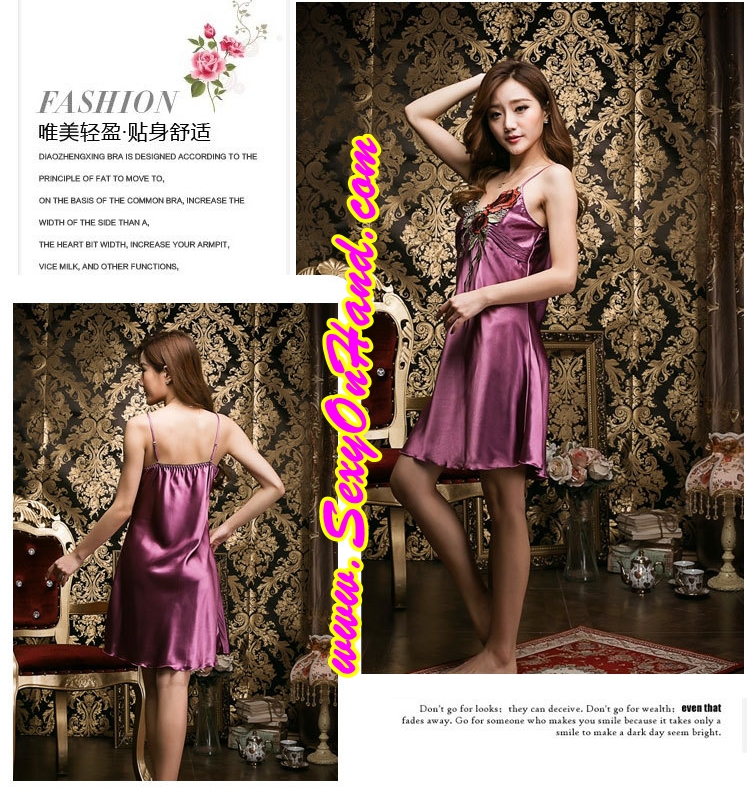 ชุดนอน ผ้าไหม สีม่วง แต่งลูกไม้ปักช่วงขอบคอเสื้อ สไตล์หรูหรา คลาสสิค เนื้อผ้าเกรด AAA งานเกรดพรีเมี่ยมเลยคะ