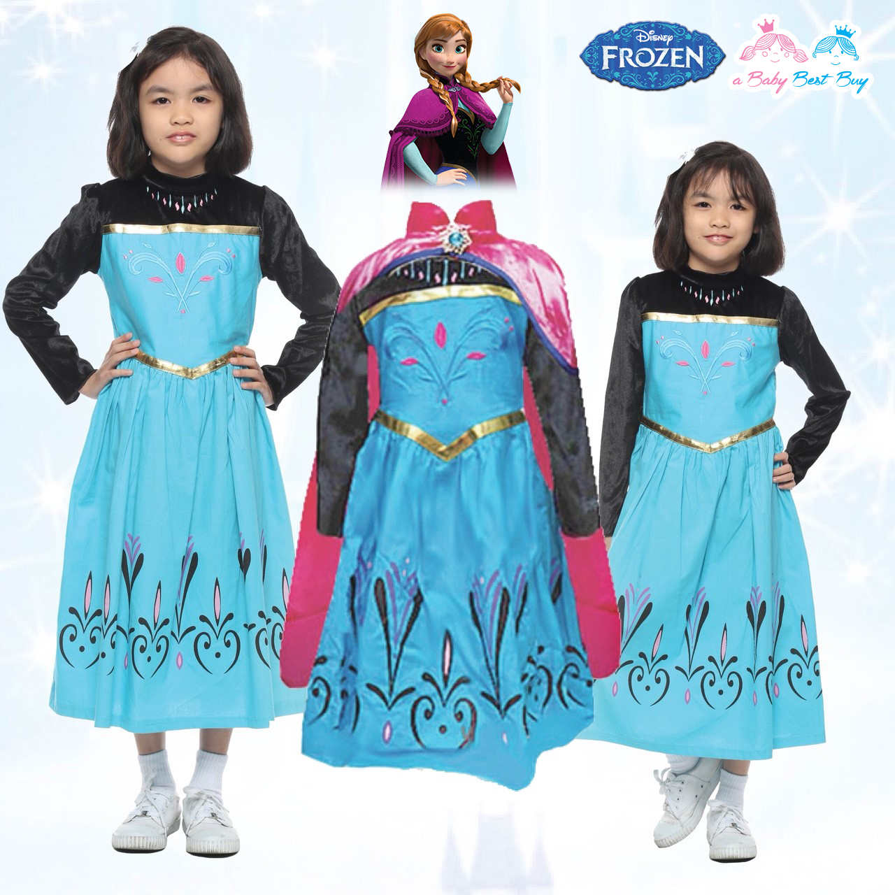 " ชุดเดรส เจ้าหญิงเอลซ่า ชุดแฟนซีเจ้าหญิง Frozen ชุดแฟนซีเจ้าหญิง ผ้าดี ใส่สบาย (สำหรับเด็กอายุ 3-10 ปี)