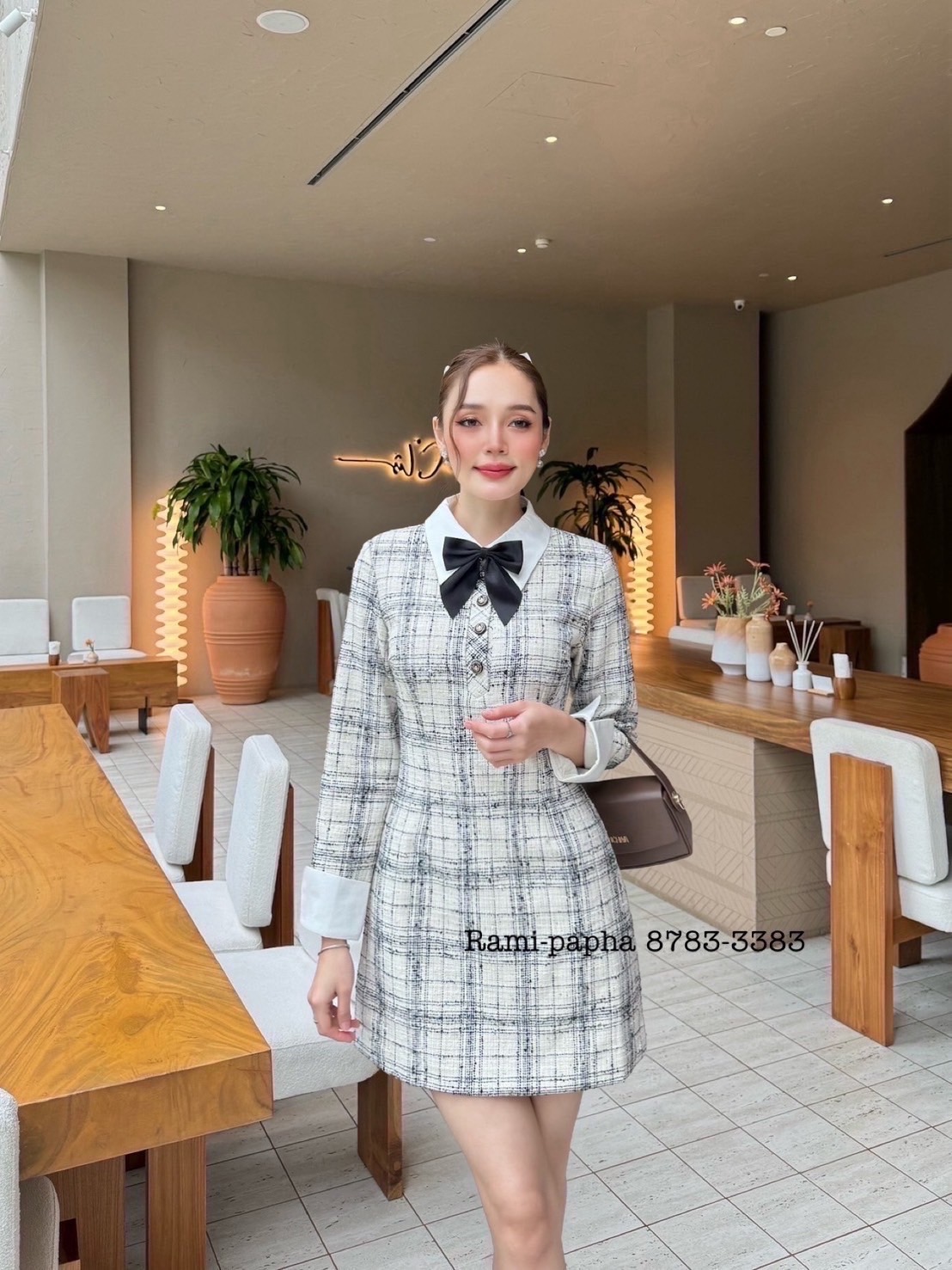 เดรสแฟชั่น เดรสคอปกเนื้อผ้าทวีตผสมดิ้นทองสวยหรูโดดเด่น เนื้อผ้าเกรดพรีเมี่ยม