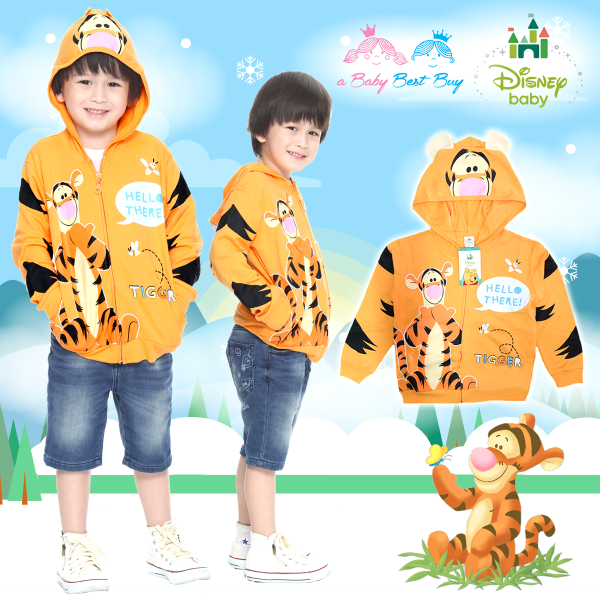 ฮ " ( S-M-L " เสื้อแจ็คเก็ต Jacket Disney Tigger เสื้อกันหนาว แขนยาว เด็กผู้ชาย & เด็กผู้หญิง สกรีนลาย ทิกเกอร์ สีส้มอ่อน รูดซิป มีหมวก(ฮู้ด)สีส้ม ใส่คลุมกันหนาว กันแดด ใส่สบาย ดิสนีย์แท้ ลิขสิทธิ์แท้ (Size S-M-L)