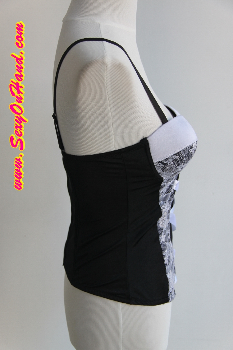 ชุดนอน ชุดชั้นใน บรา เสื้อใน สไตล์คอร์เซ็ต แต่งลูกไม้ และริบบิ้นขาว เนื้องานสวยละเอียด งานเกรดพรีเมี่ยม Size M (B75/B80/C70)