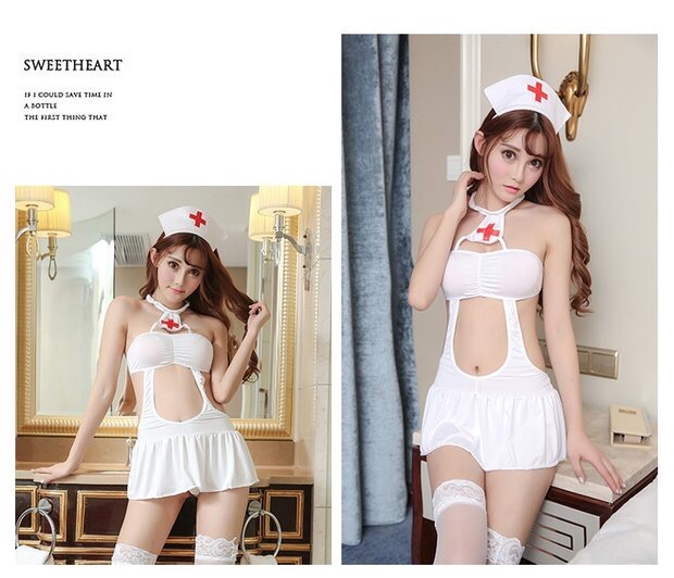 ชุดเดรสขาว นางพยาบาลสีขาว แต่งเว้า สวยเปรี้ยวเซ็กซี่มากๆคะ