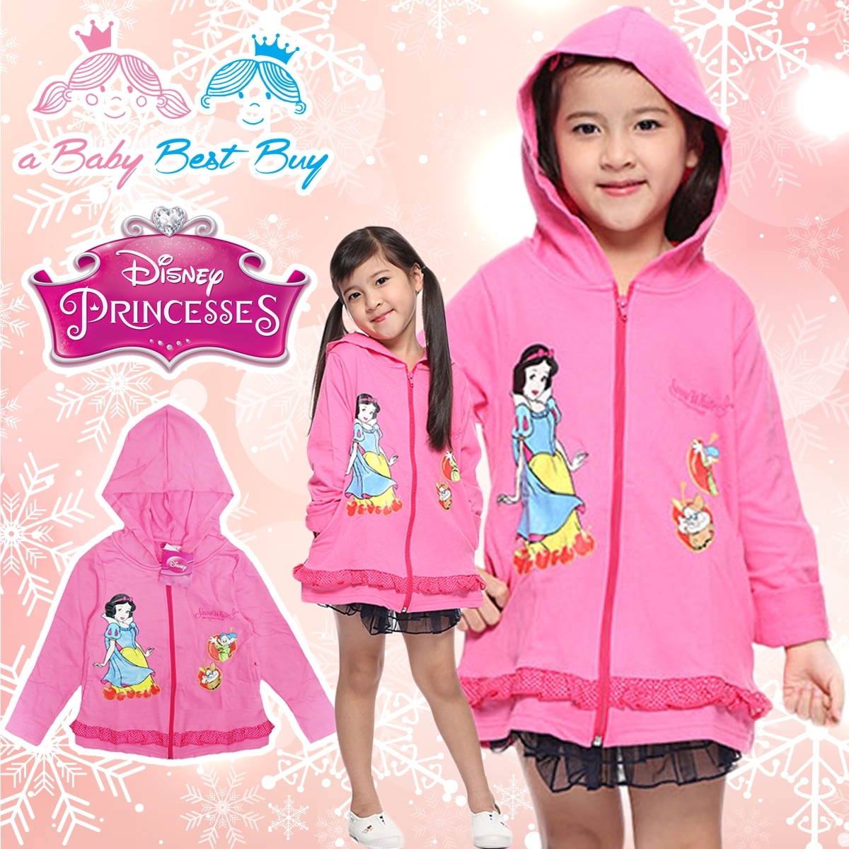 " ( S-M-L-XL" Jacket Disney snow white เสื้อแจ็คเก็ต เสื้อกันหนาวแขนยาว เด็กผู้หญิง สกรีนลายเจ้าหญิงสโนไวท์ สีชมพู รูดซิป มีหมวก(ฮู้ด)ใส่คลุมกันหนาว กันแดด ใส่สบาย ดิสนีย์แท้ ลิขสิทธิ์แท้