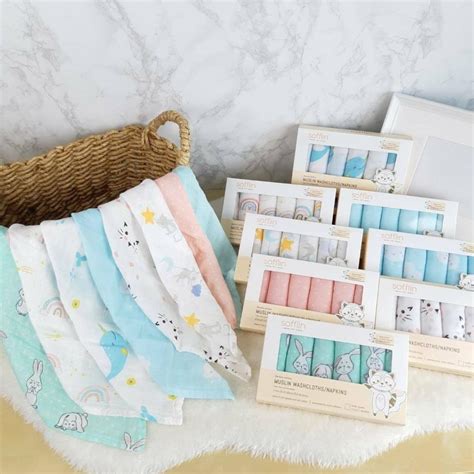 Sofflin ผ้าอาบน้ำ ผ้าเช็ดหน้ามัสลินใยไผ่ ขนาด 12 นิ้ว(แพ็ค 6ชิ้น)