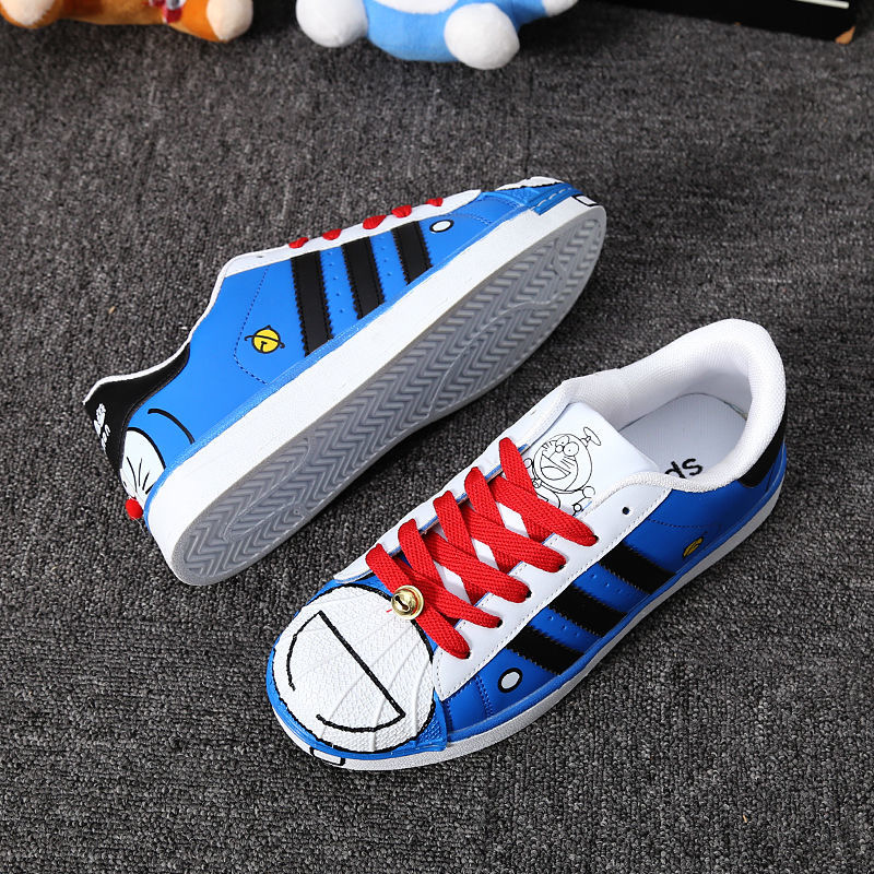 รองเท้าผ้าใบหนังหุ้มข้อ สกรีนลายน่ารัก พื้นนิ่ม ใส่สบาย