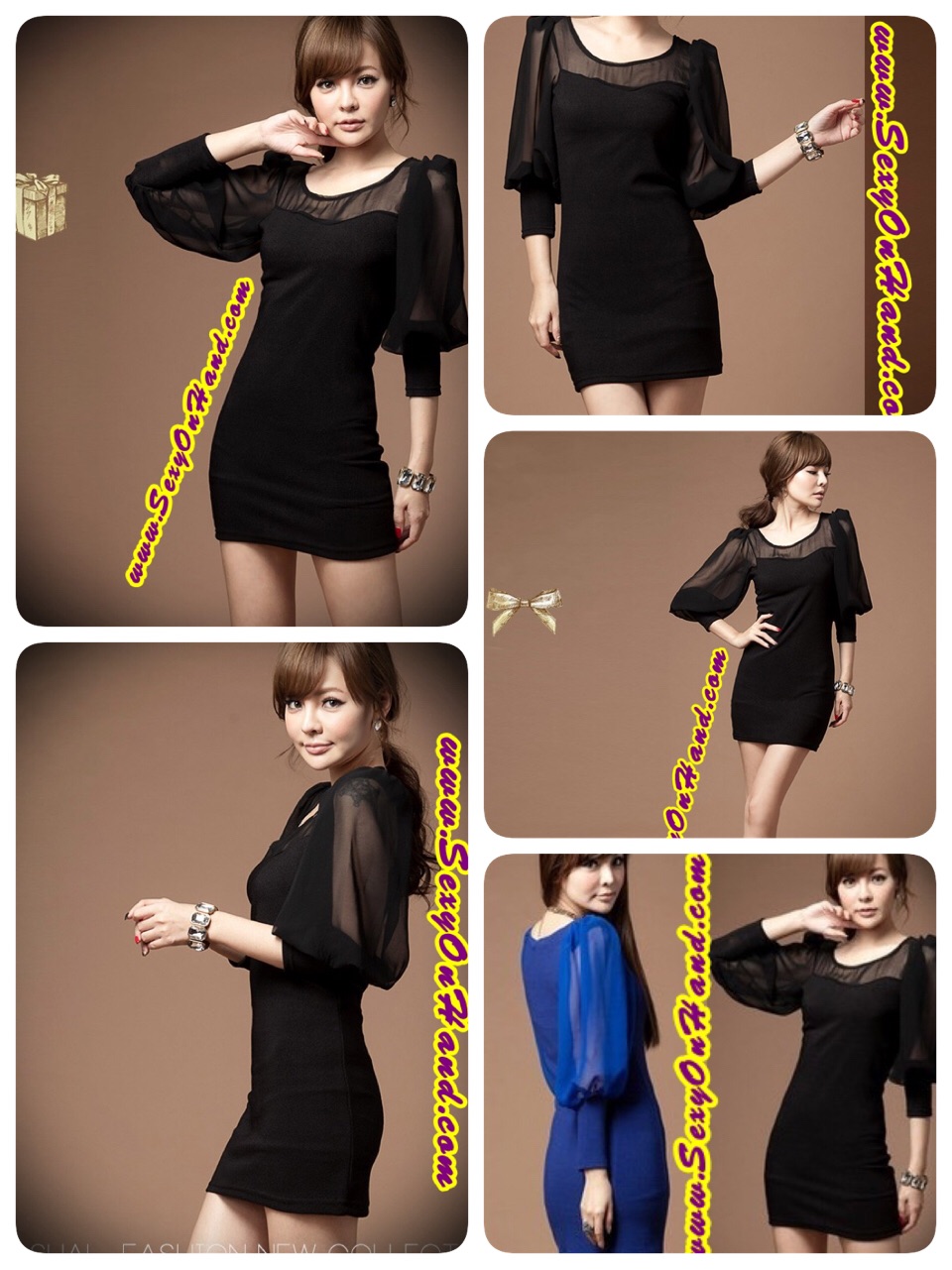เดรสแฟชั่น ชุดออกงาน ชุดสาวออฟฟิศ เดรสออกงานกลางคืน สีดำ เซ็กซี่ แขนพองแต่งผ้าชีฟอง ปลายจั๊ม ตัวชุดผ้าโทเลย์ เกรด AAA แบบสวยเหมือนในรูปเลยคะ/ ไซส์ M
