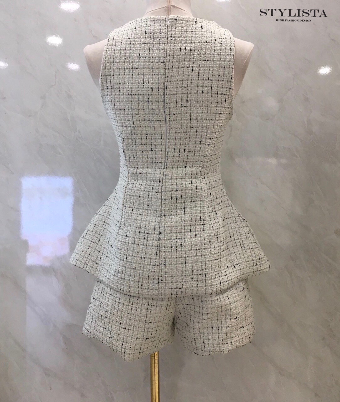 ชุดเซทแฟชั่น เซ็ตแฟชั่นลุคผู้ดีสไตล์ฝรั่งเศส ผ้าทวีตลายตารางคลาสสิก