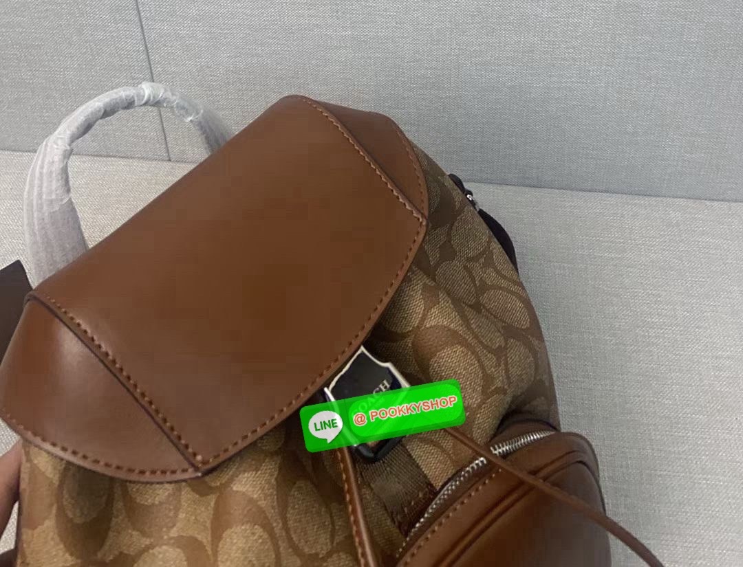 COACH PACE BACKPACK COACH CR100 | Refined calf leather | Inside zip and multifunction pockets | Drawstring and speedclip closures, fabric lining | Handle with 3" drop | Outside zip pocket | Outside zip access to interior |