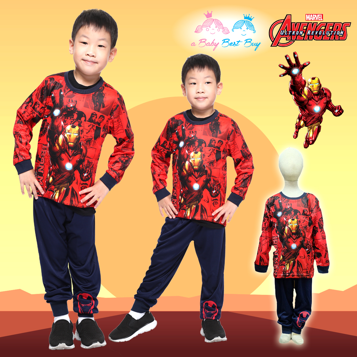 (Size 4-6-8 ปี ) เสื้อแขนยาว สีแดง สกรีนลาย IronMan กางเกงขายาวสีน้ำเงิน สุดเท่ห์ ลิขสิทธิ์แท้