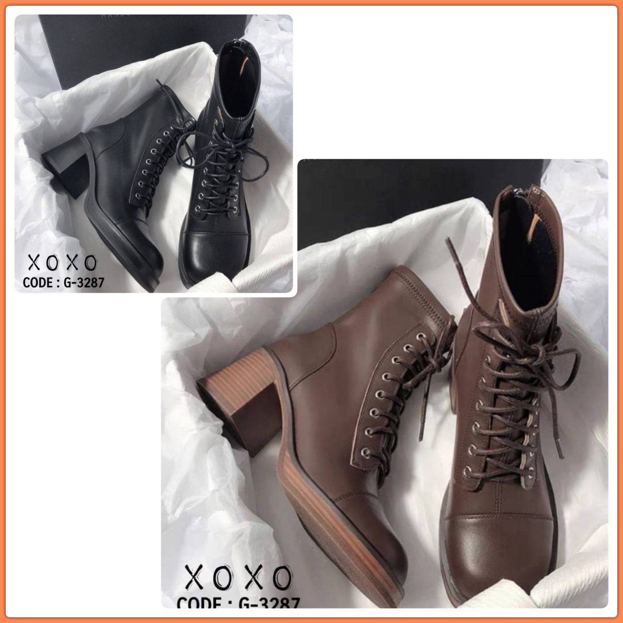 สินค้าพร้อมส่ง บูทรุ่นล่าสุดเข้าแล้วค๊า ของมันต้องมีเลยจร้า งานสวยมาก วัสดุเป็นหนัง PU ด้านหน้สเป็นเชือกร้อยแกะผูกใหม่ได้ได้ชอบ ด้านหลังเป็นซิปรูด ใส่สบายมากขึ้น มีส้นเล็กน้อย น้ำหนักเบา ด้านในบุผ้ากำมะหยี ซับในทั้งคู่ ด้านในนุ่ม ใส่สบาย แมทส์ชุดง่าย ใส่อ