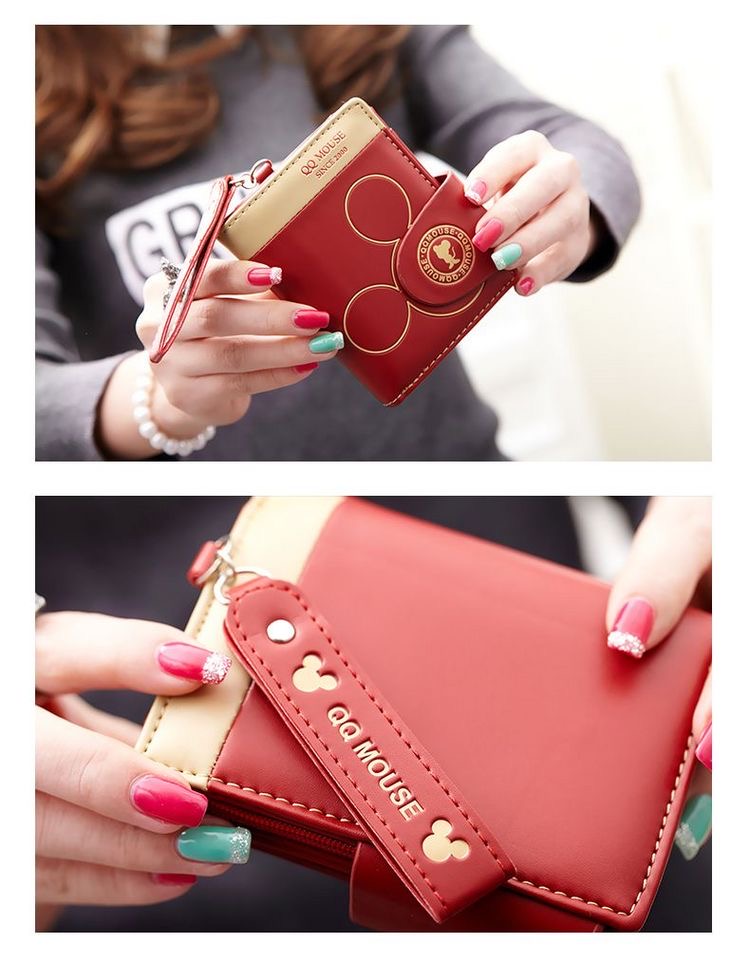 กระเป๋าสตางค์ผู้หญิง ใบสั้น หนัง pu แบบน่ารัก ๆ ลายมิกกี้เมาส์ แบบเก๋ ดีไซน์สวย