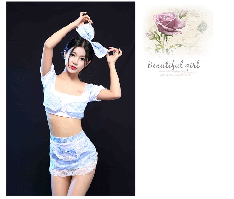 ชุดเมทสาว แสนสวย คอสเพลย์ ชุดสาวใช้ สุดเซ็กซี่สีฟ้าขาว +ผ้าคาดหัว และผ้ากันเปื้อน ในตัว สวยเก๋ น่ารักมากคะ