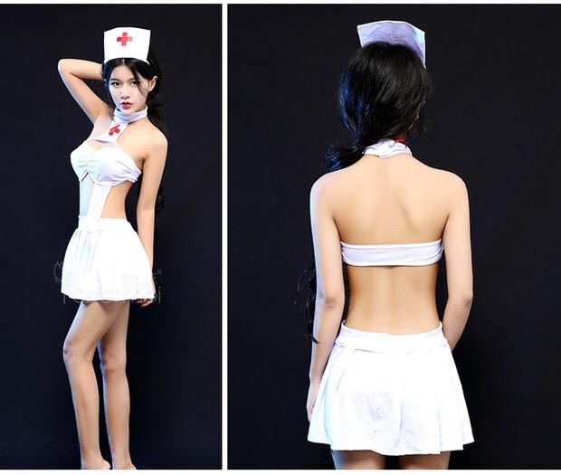 ชุดเดรสขาว นางพยาบาลสีขาว แต่งเว้า สวยเปรี้ยวเซ็กซี่มากๆคะ