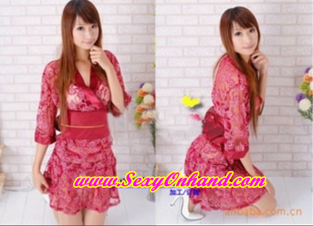ชุดคลุม กิโมโน สั้น กิโมโน AV ญี่ปุ่น เซ็กซี่ สีแดงเลือดหมู ผ้าซีทรู พิมพ์ลายดอกติดเลื่อมเงินในตัว แบบตามAVญี่ปุ่น เป๊ะเลยจ้า สวยเซ็กซี่ พร้อมสายคาดเอวและโบว์สำเร็จรูป