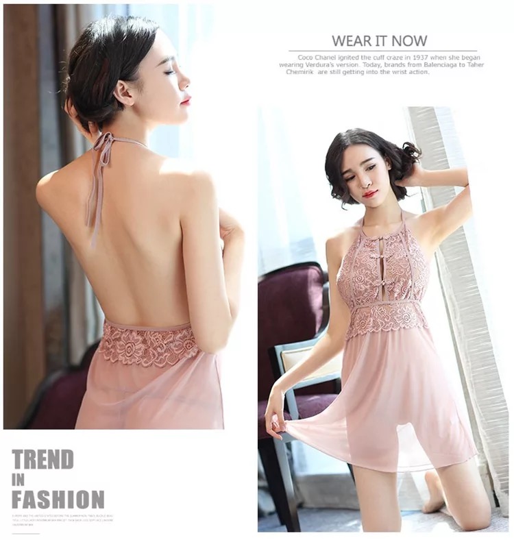 ชุดเดรส ชุดนอน ลูกไม้ ซีทรู สีนูทเนื้อ เนื้อผ้าลูกไม้สวยหรู งานสวย เซ็กซี่มากคะ