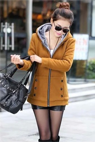 เสื้อกันหนาวแฟชั่นเกาหลี : เสื้อกันหนาว พร้อมส่ง สีน้ำตาล ซิบหน้า มีฮูทสุดเท่ห์ ฮูทบุด้วยขนสัตว์สังเคราะห์นิ่มๆ แฟชั่นมาใหม่สไตล์เกาหลี