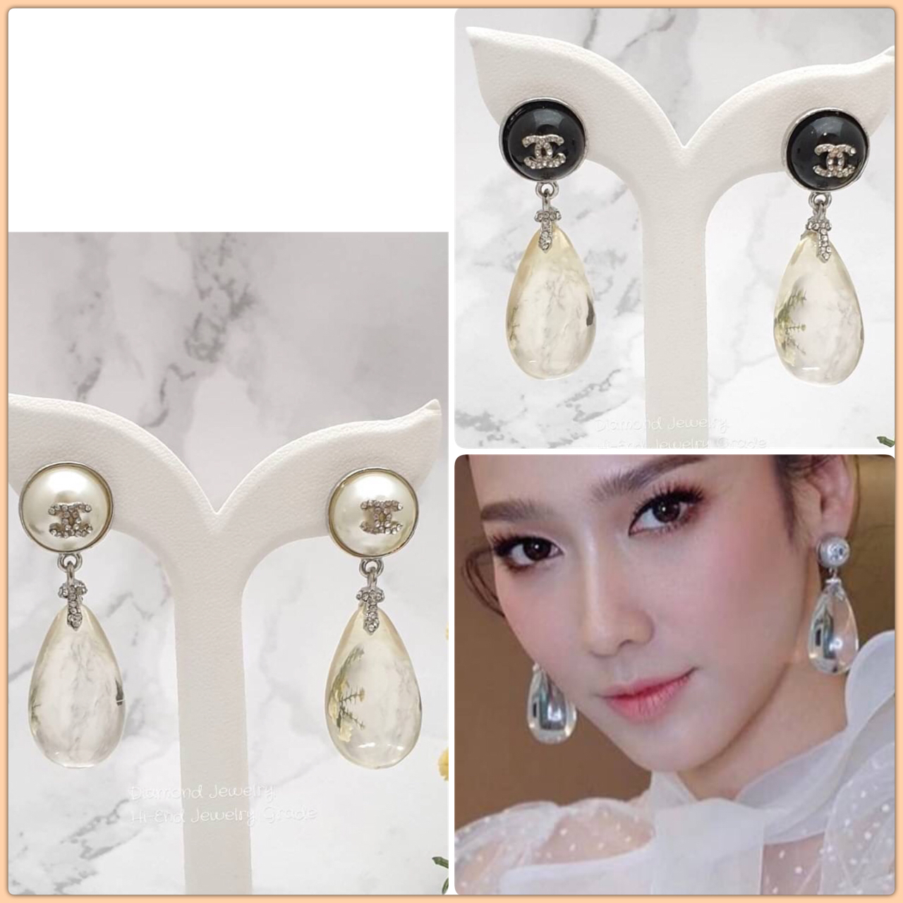 Chanel Earrings ต่างหูชาแนลงานเกาหลี โลโก้ชาแนล ตัวเรือนสีเงิน Korea