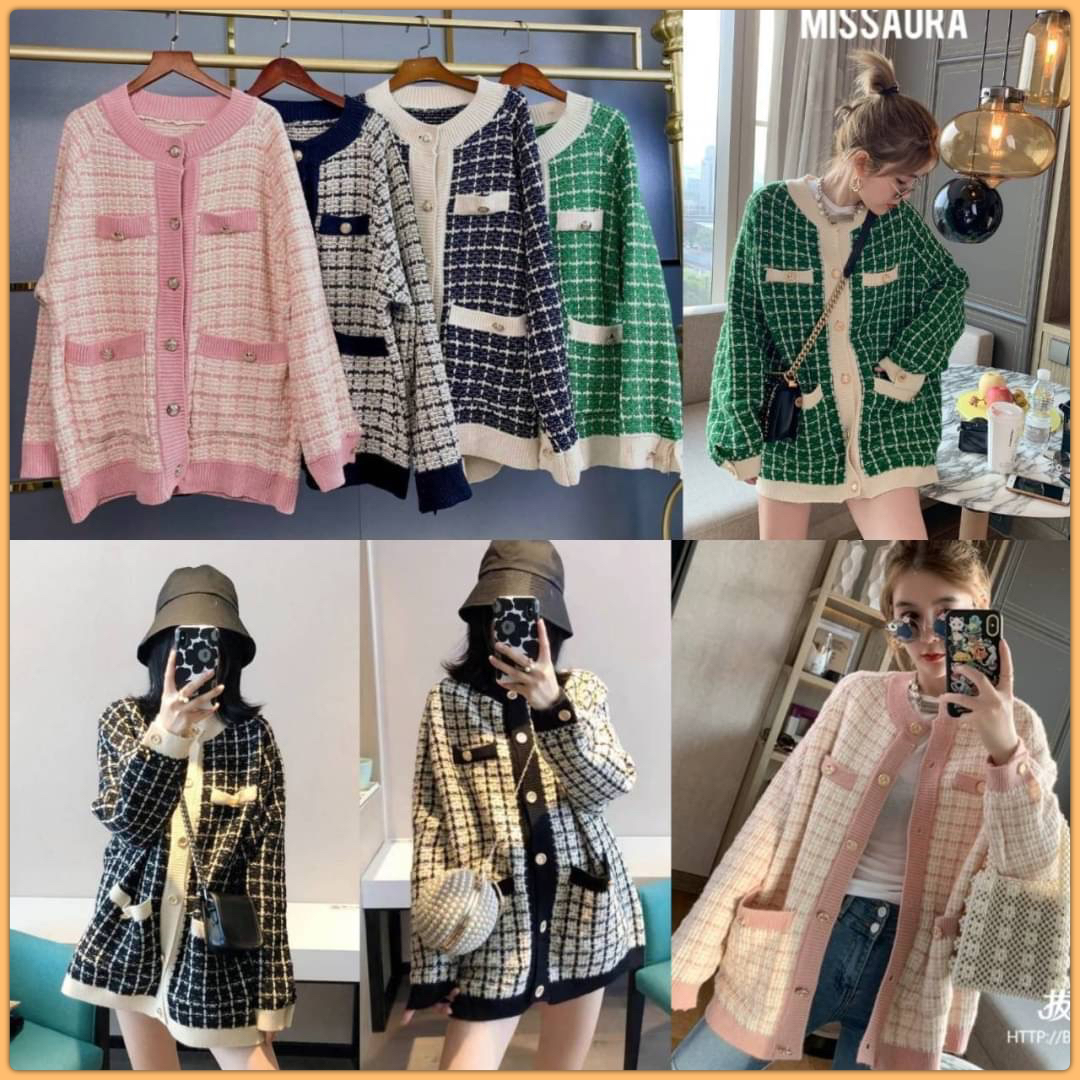 เสื้อแฟชั่นเกาหลี 🇰🇷งานถัดเนื้อผ้าไหมพรม ถัดลายเก๋ๆหรูหราดีเทลแต่งกระเป๋าหน้าตกแต่งด้วยกระดุมทอง แขนยาว เสื้อคลุมยาว เนื้อผ้านิ่งมากใส่สบายใส่กับอะไรก็สวยจ้า