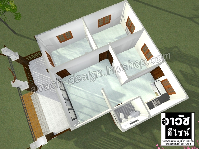 C0310 แบบบ้านพักอาศัย 1 ชั้น 3 ห้องนอน