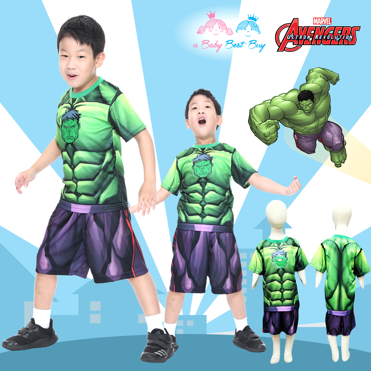 ฮ ' ( 4-6-8 ) ชุดแฟนซี เด็กผู้ชาย The Hulk - Super Hero - The Avengers ยักษ์เขียว เสื้อแขนสั้น ขาสั้น สกรีนลายThe Hulkมีไฟที่หน้าอก เพื่อให้คุณหนูๆได้สนุกกับชุดsuper hero คนโปรดตามจิตนาการ ชุดสุดเท่ห์ ใส่สบาย ลิขสิทธิ์แท้
