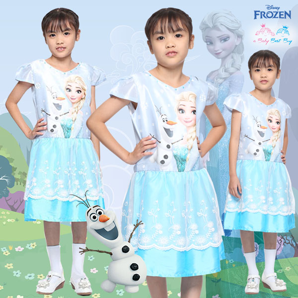 (4-6-8-10)ชุดเดรสราตรีคอกว้างสีฟ้า แขนสั้น ลายเจ้าหญิงโฟรเซ่น ดิสนีย์แท้ ลิขสิทธิ์แท้ (สำหรับเด็ก4-6-8-10 ปี)