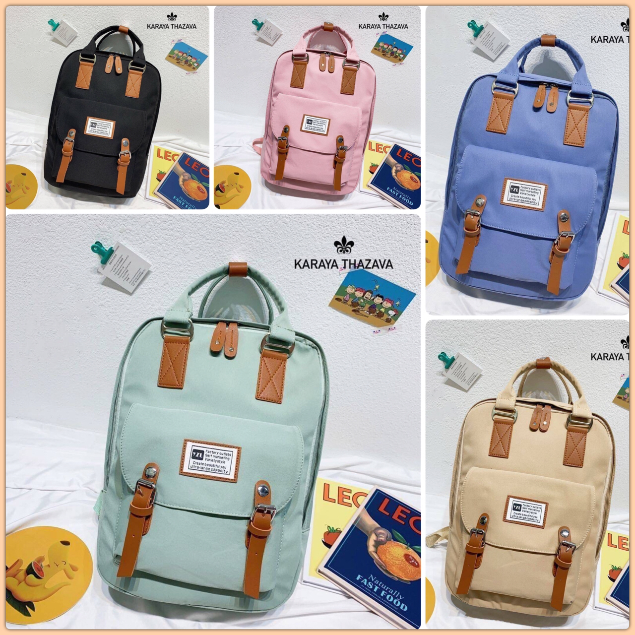 พร้อมส่ง!!! กระเป๋าเป้ใบใหญ่ จุของได้เยอะ คุ้มมากค่ะ รุ่นนี้คอนเฟิมว่าสวยมาก!! งานแบรนด์ Karaya Thazava วัสดุผลิตจากผ้าแคนวาส มีหูหิ้วดีไซน์สวย ด้านในกว้างจุของได้เยอะ จัดของใช้ของคุณสาวๆได้เป็นสัดส่วน ด้านหน้าตกแต่งสวย ช่องเยอะ ใบใหญ่ หัวซิปแข็งแรงรูดง่า