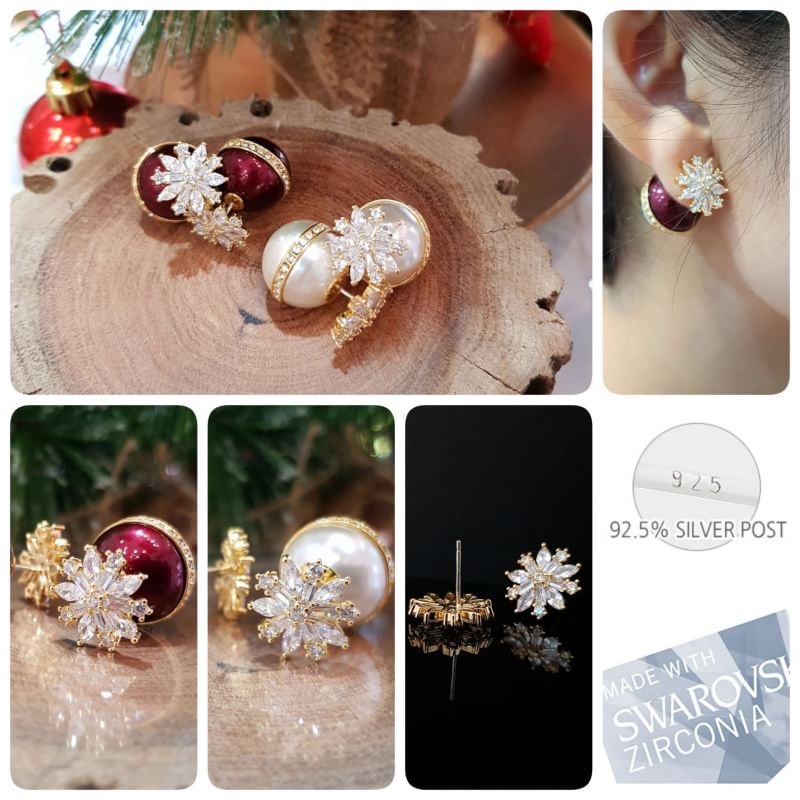 Merry Christmas Earring งานหน้าหลัง งานเพชร CZ แท้ snowflex น่าร๊ากก