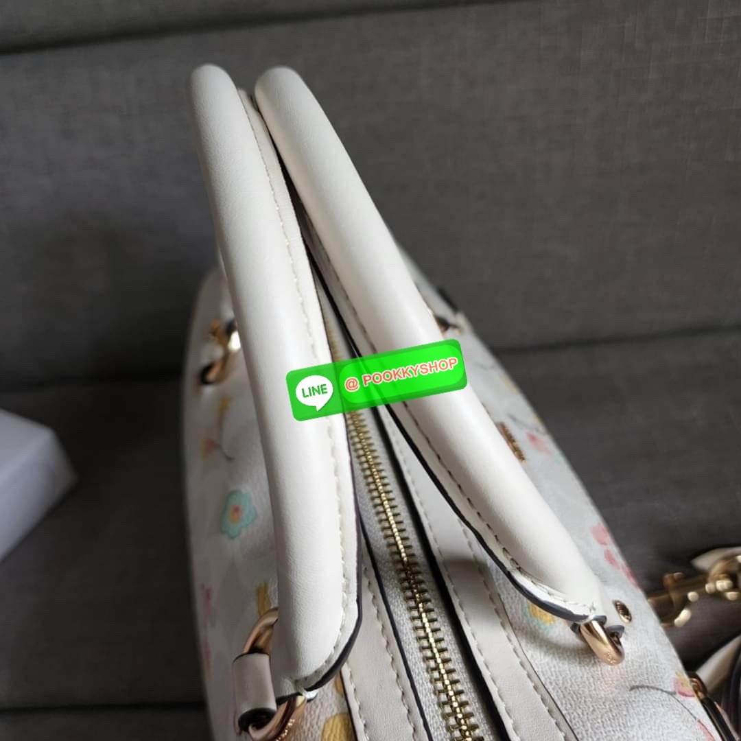 COACH ROWAN SATCHEL IN SIGNATURE CANVAS WITH MYSTICAL FLORAL PRINT (COACH C8615) กระเป๋าสะพายข้างทรงหมอนเป็นอีกรุ่นมาแรงสุดๆ ฮอตตลอด เป็นทรงที่ต้องมาติดตู้ โดดเด่นอย่างลงตัวกับรุ่นนี้ หมอน 10" รุ่นมีช่องซิปด้านหน้า สามารถแยกเก็บของสำคัญๆได้อย่างเป็นส