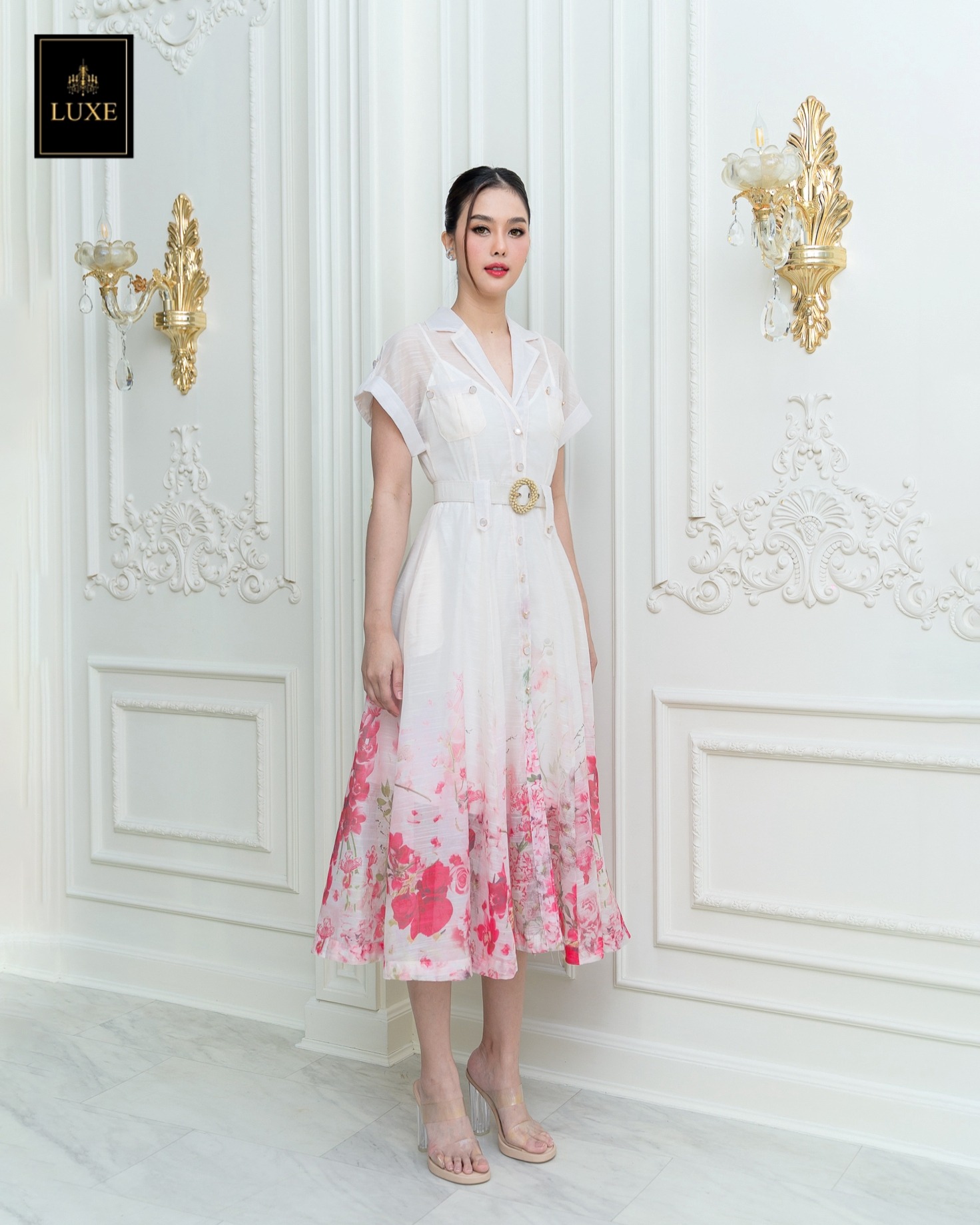 เดรสแฟชั่น เดรสเสื้อคอปกเทเลอร์ แต่งกระเป๋าสองข้าง